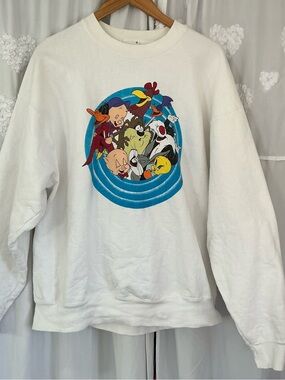 ACME Vintage 90’s Unisex.White Crewneck Sweatshirt with Black Logo Tag Size XL